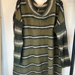 FP Movement by Free People Green and Gray Striped Sweater